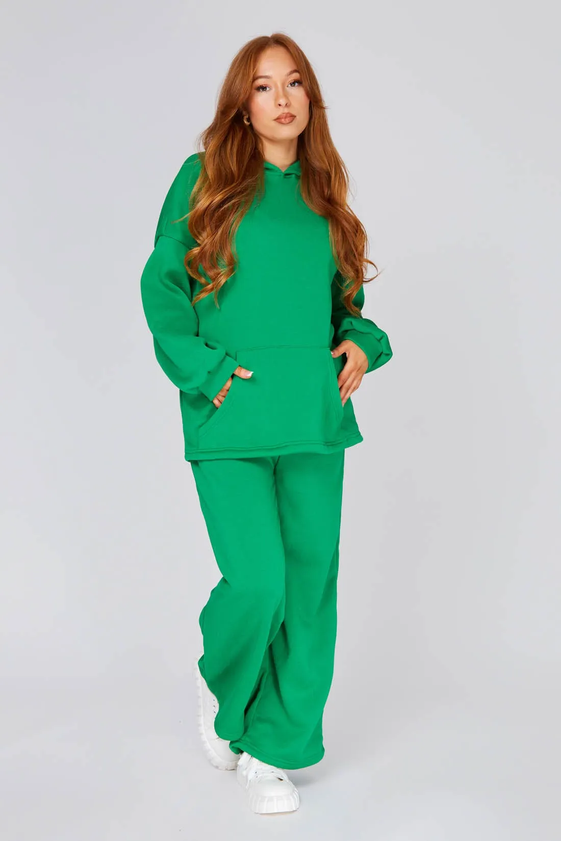 Green Oversized Hoodie And Wide Leg Joggers Set