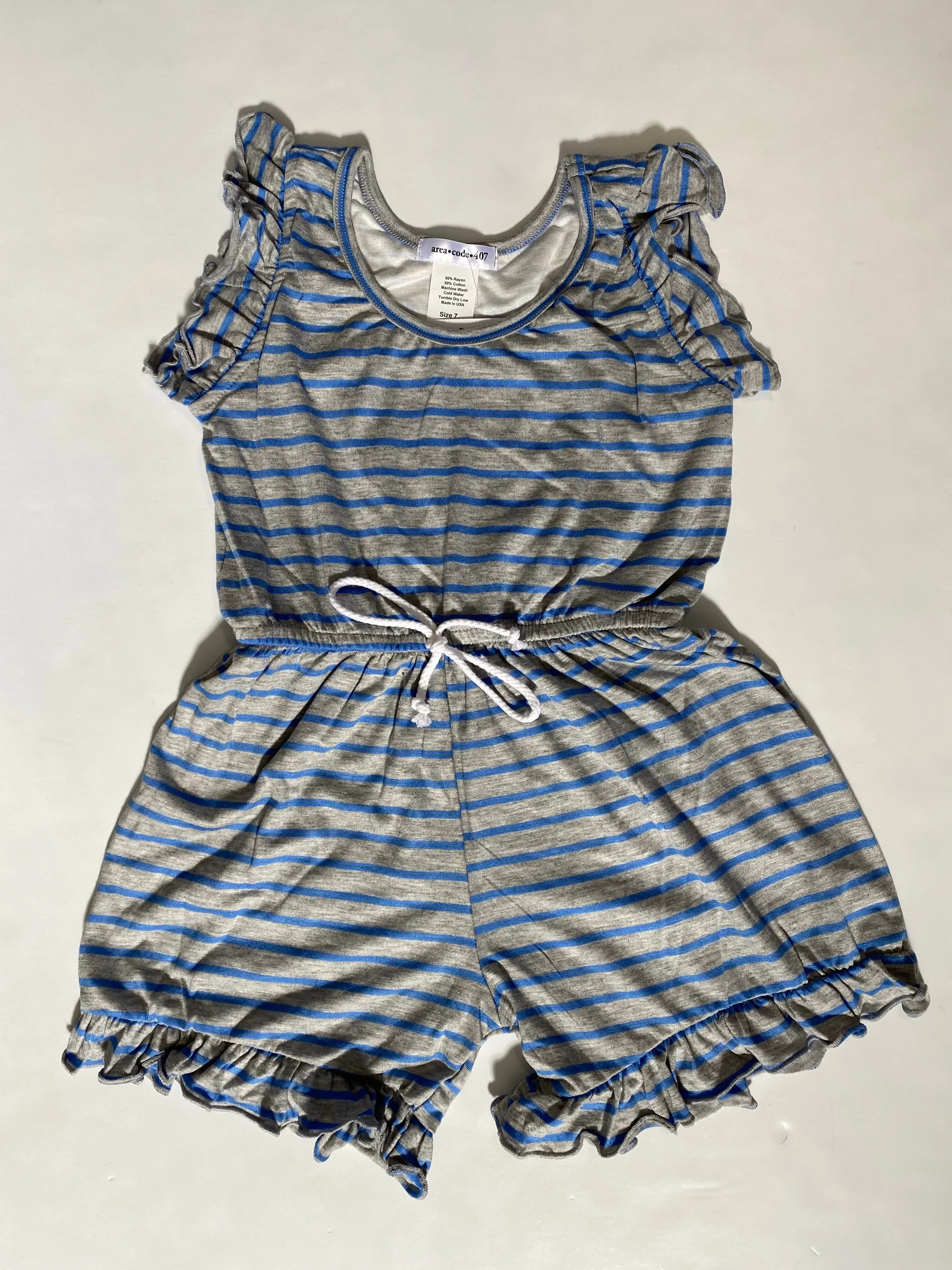 Grey Blue Mini Stripe Romper