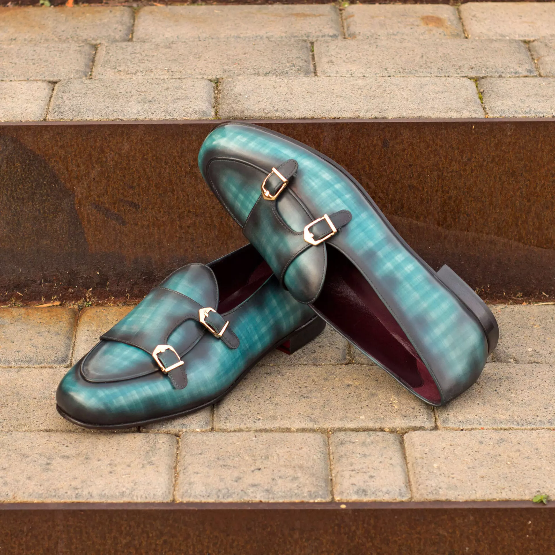 --Hand Made Patina Monk Slipper Shoe-