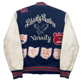 Holloway Track Star Navy Blue Cream Wool Leather Varsity Jacket