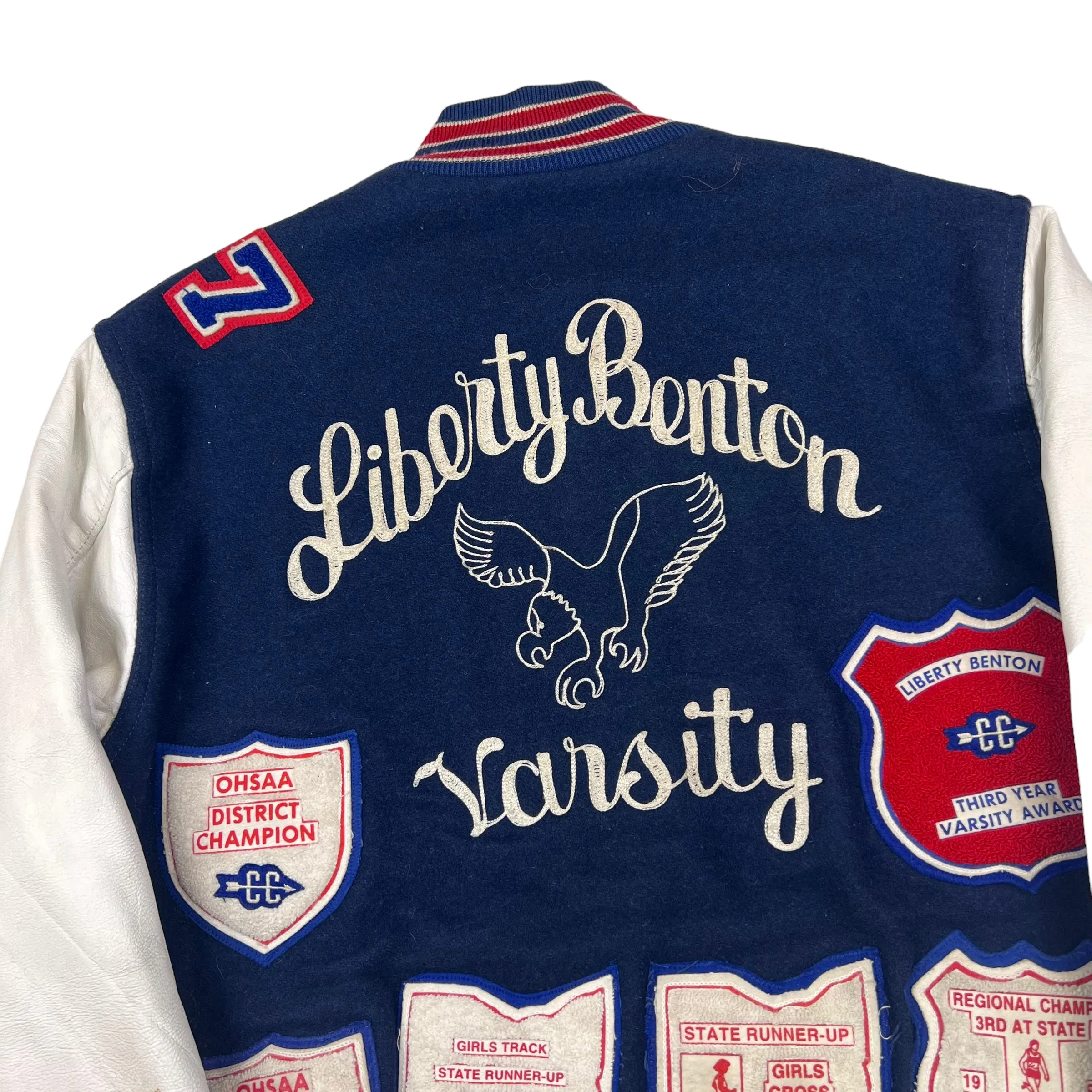 Holloway Track Star Navy Blue Cream Wool Leather Varsity Jacket