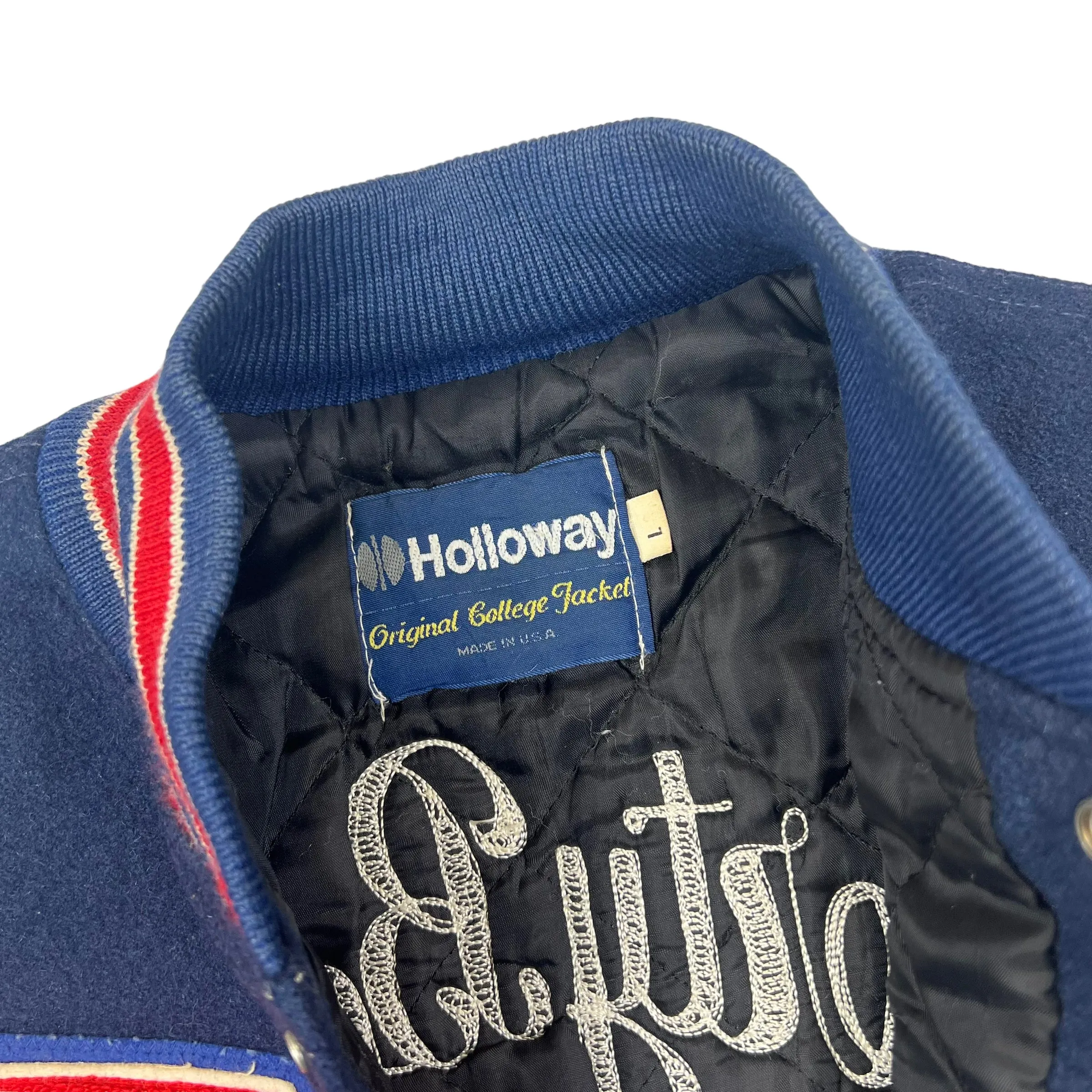 Holloway Track Star Navy Blue Cream Wool Leather Varsity Jacket