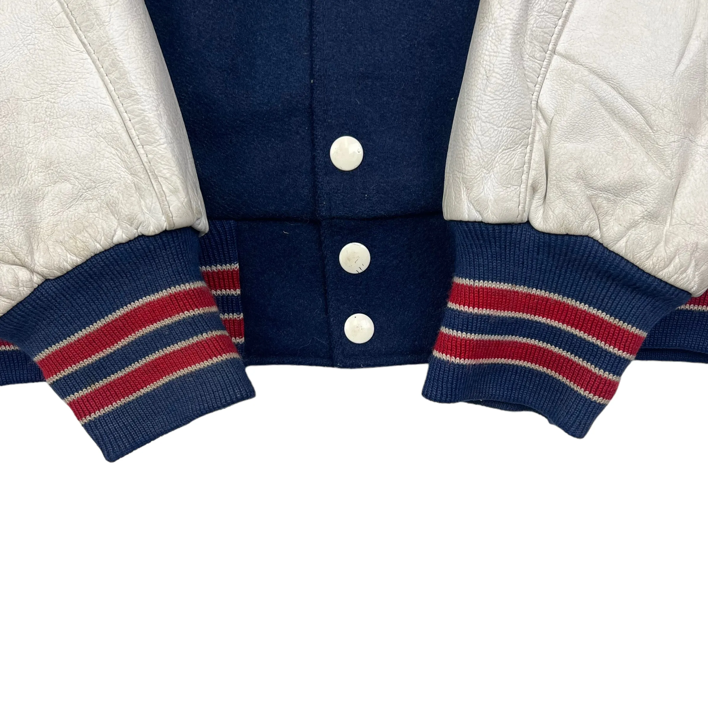 Holloway Track Star Navy Blue Cream Wool Leather Varsity Jacket