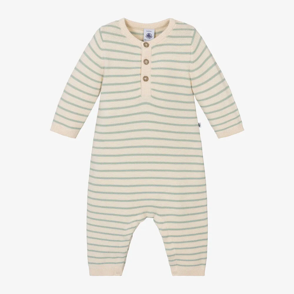 Ivory Cotton Knit Striped Romper