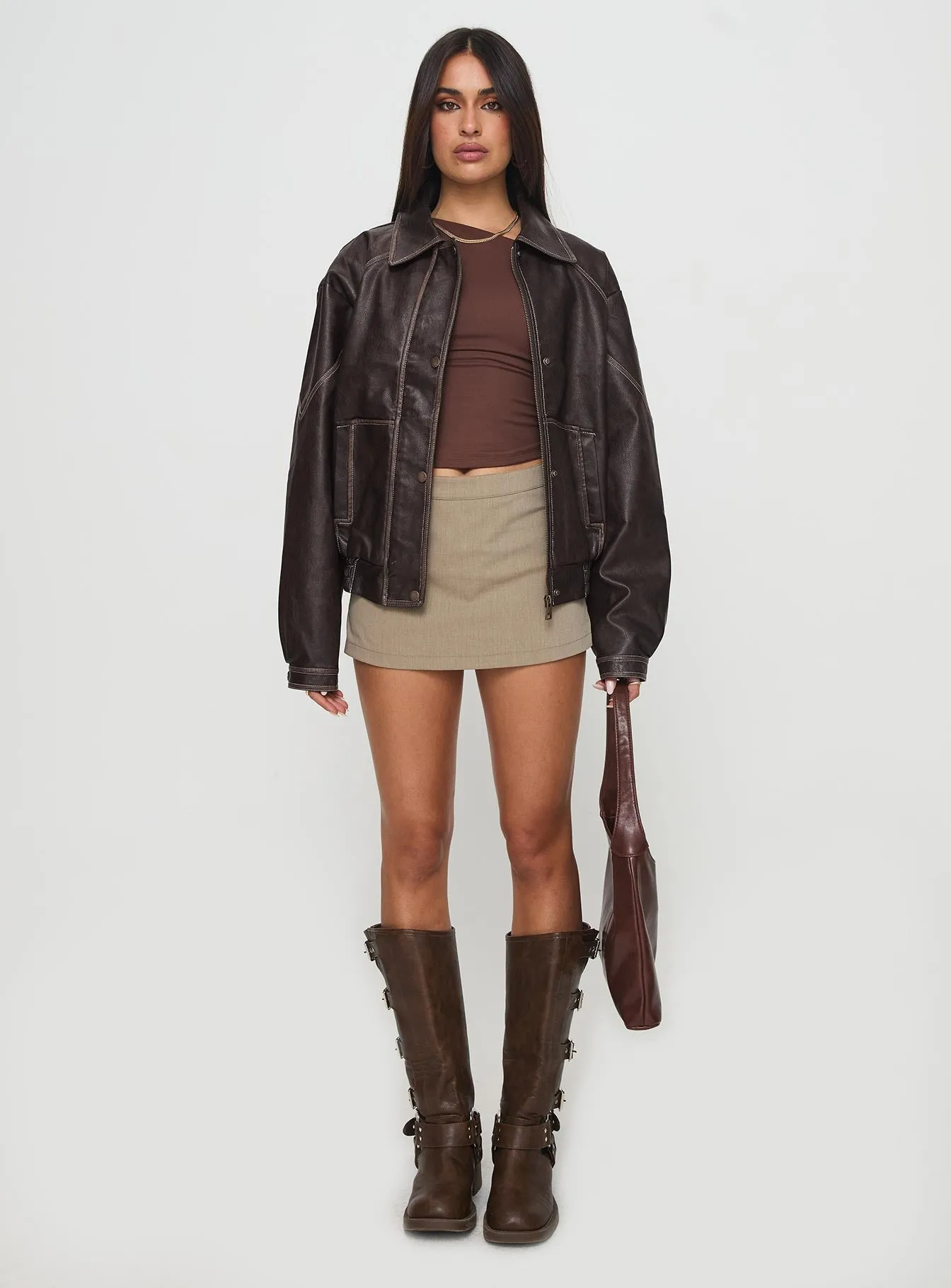 Jaxton Faux Leather Jacket Brown