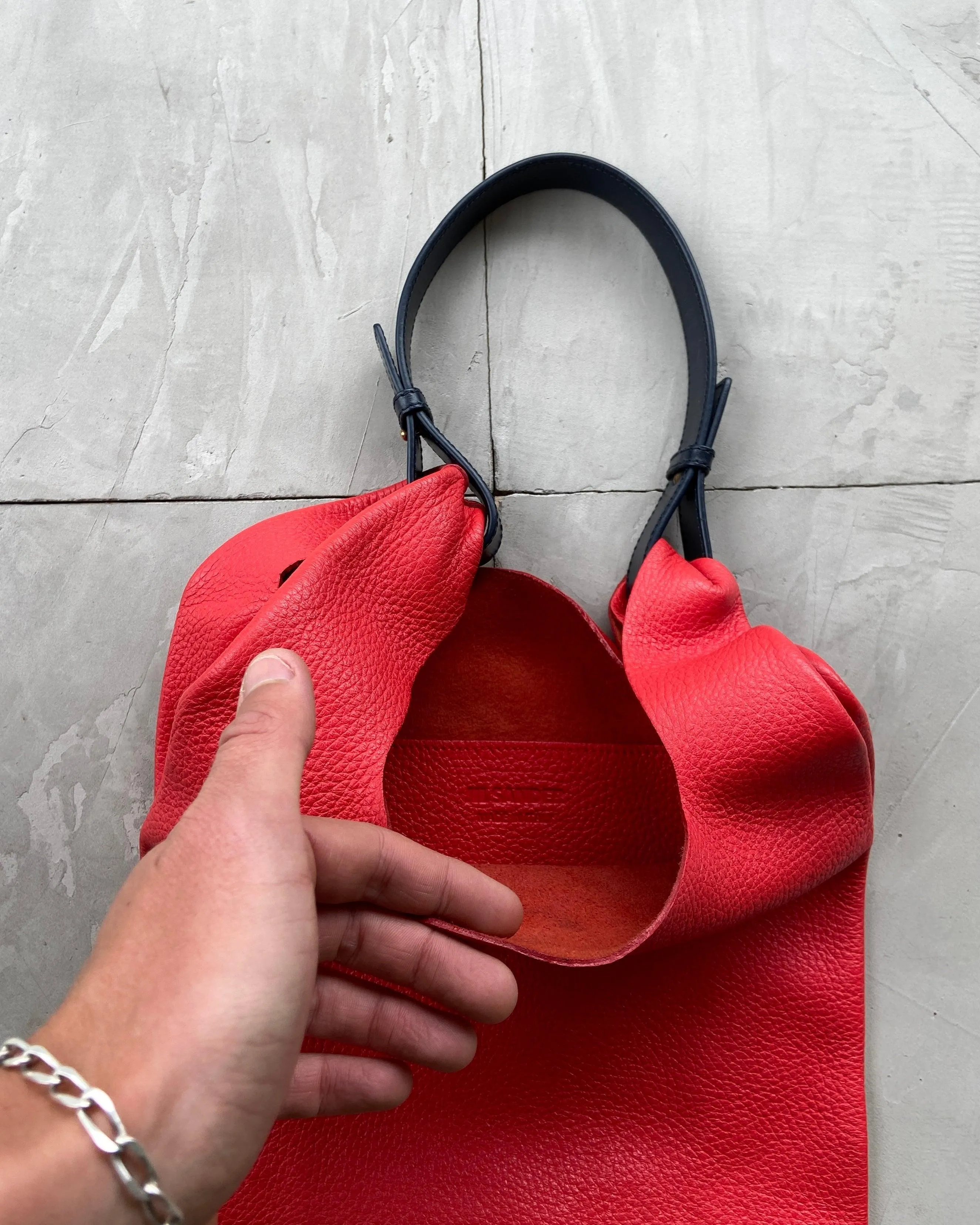 JIL SANDER RED LEATHER TOTE BAG