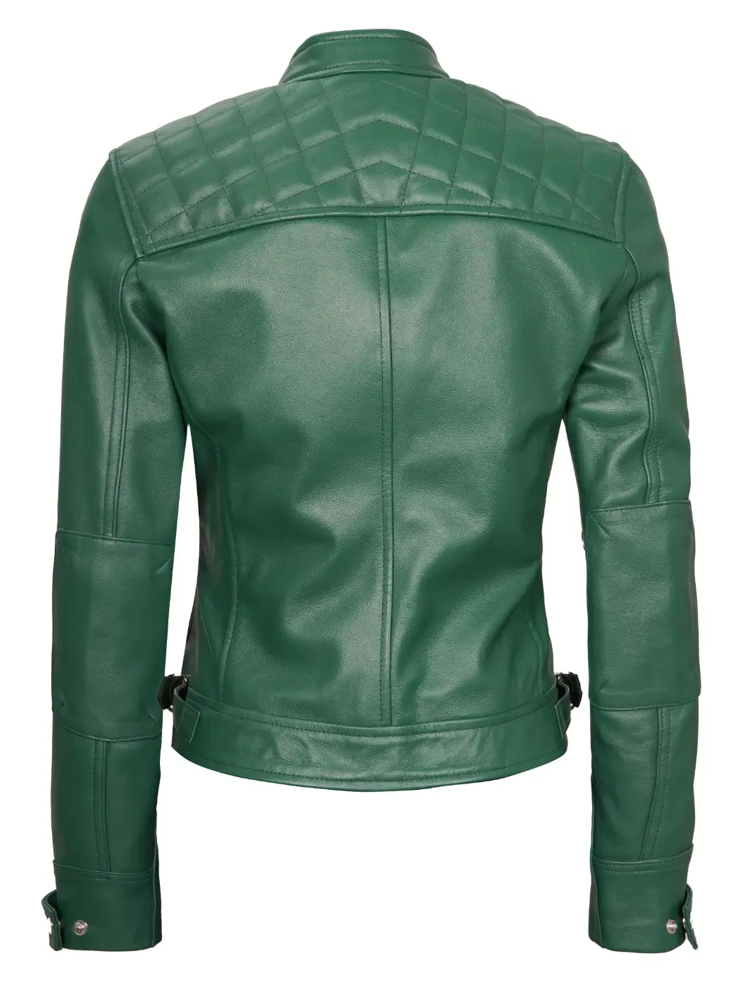 Johnson Women Cafe Racer Green Leather Jacket