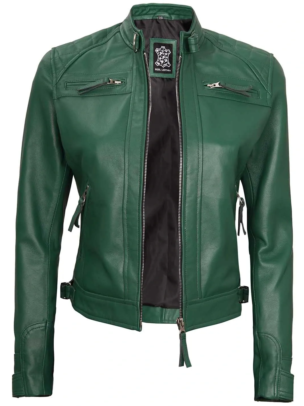 Johnson Women Cafe Racer Green Leather Jacket