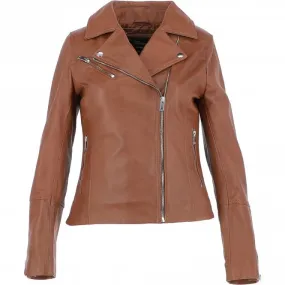 Ladies Veg Tanned Leather Biker Jacket Tan: AWL-80