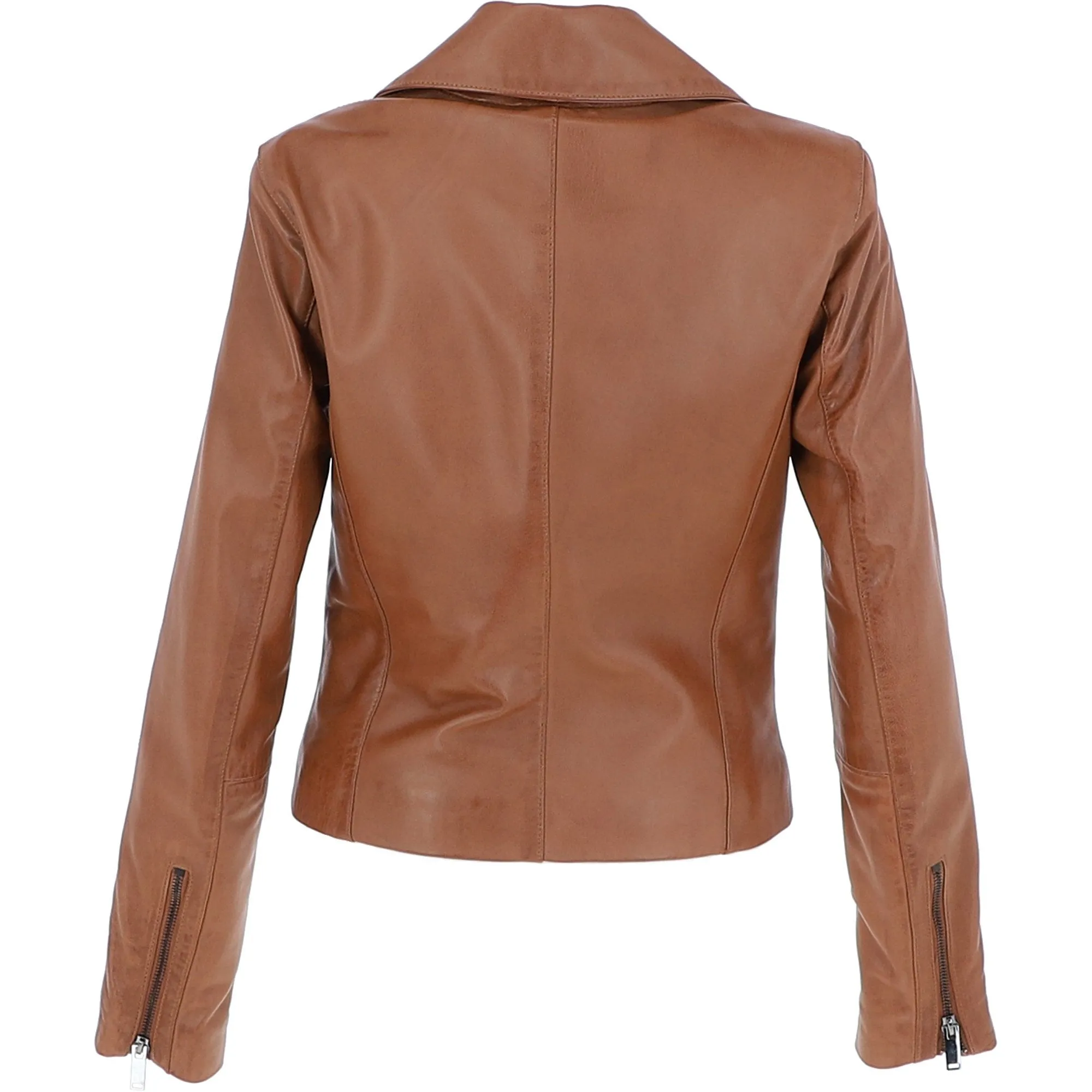 Ladies Veg Tanned Leather Plain Biker Jacket Tan: AWL-79