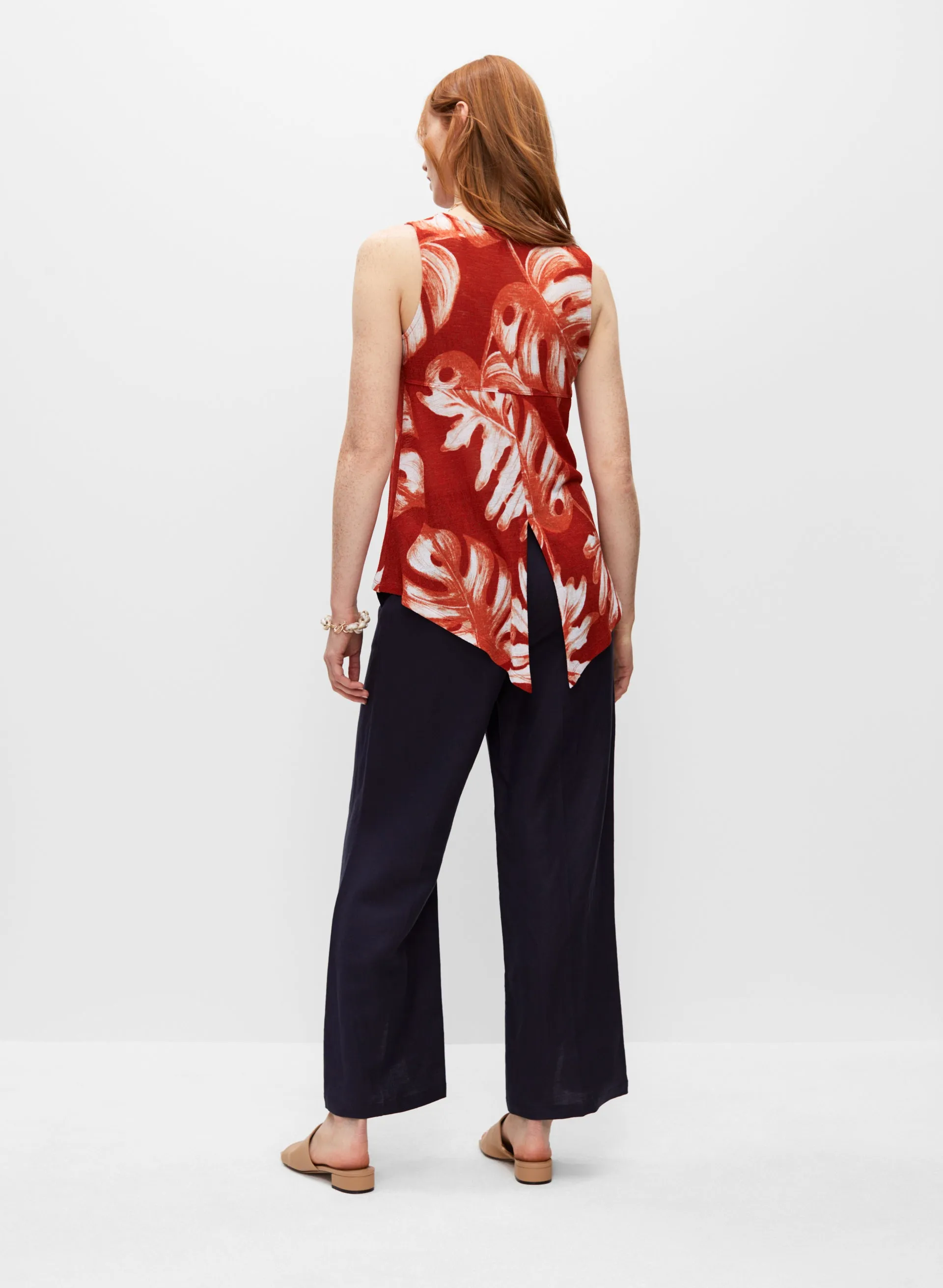 Leaf Print Sleeveless Top