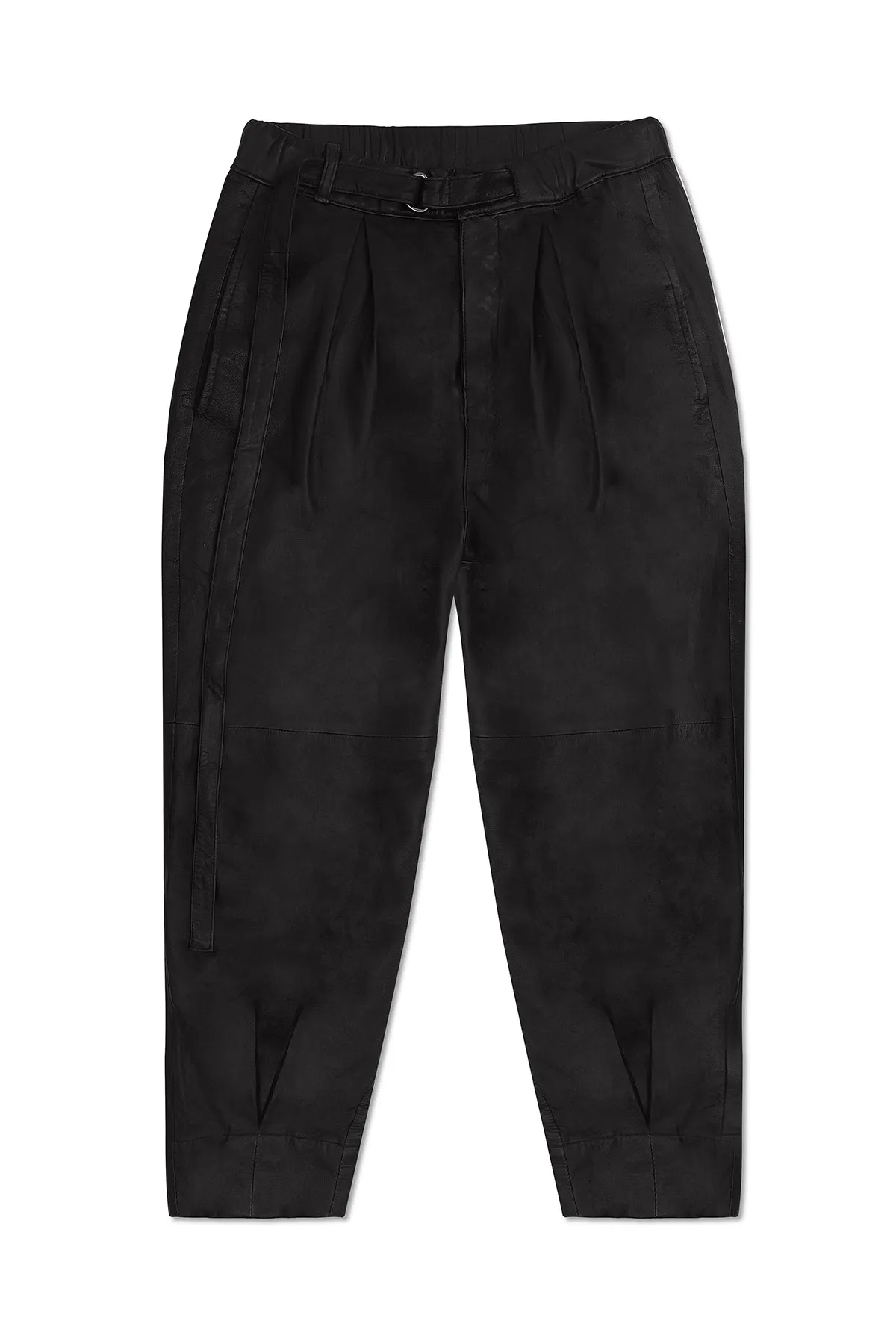 LEATHER BELTED TROUSERS IN BLACK
