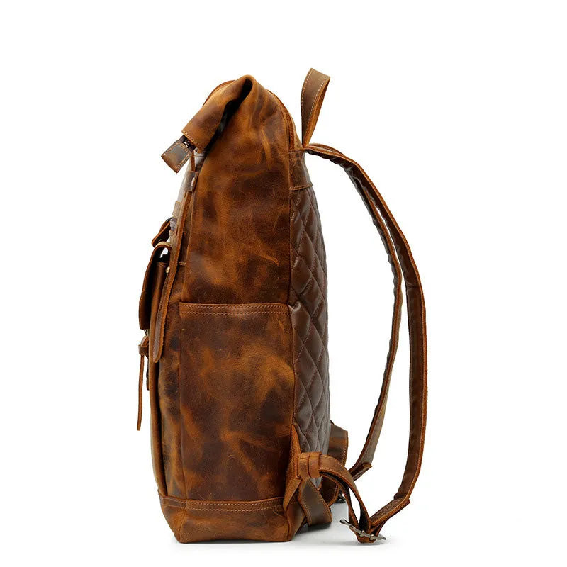 Leather Roll Top Backpack with Pockets - Horizon Leathers