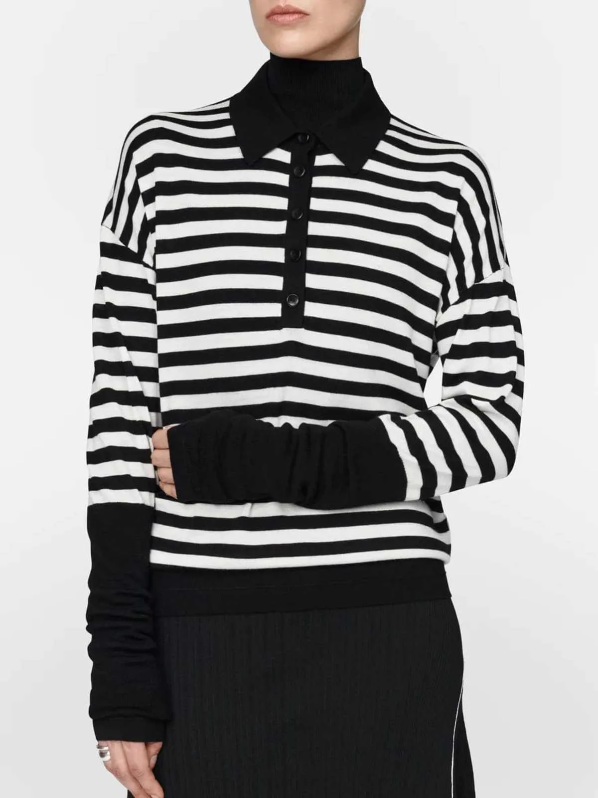 Long Sleeve Polo - Black Stripe