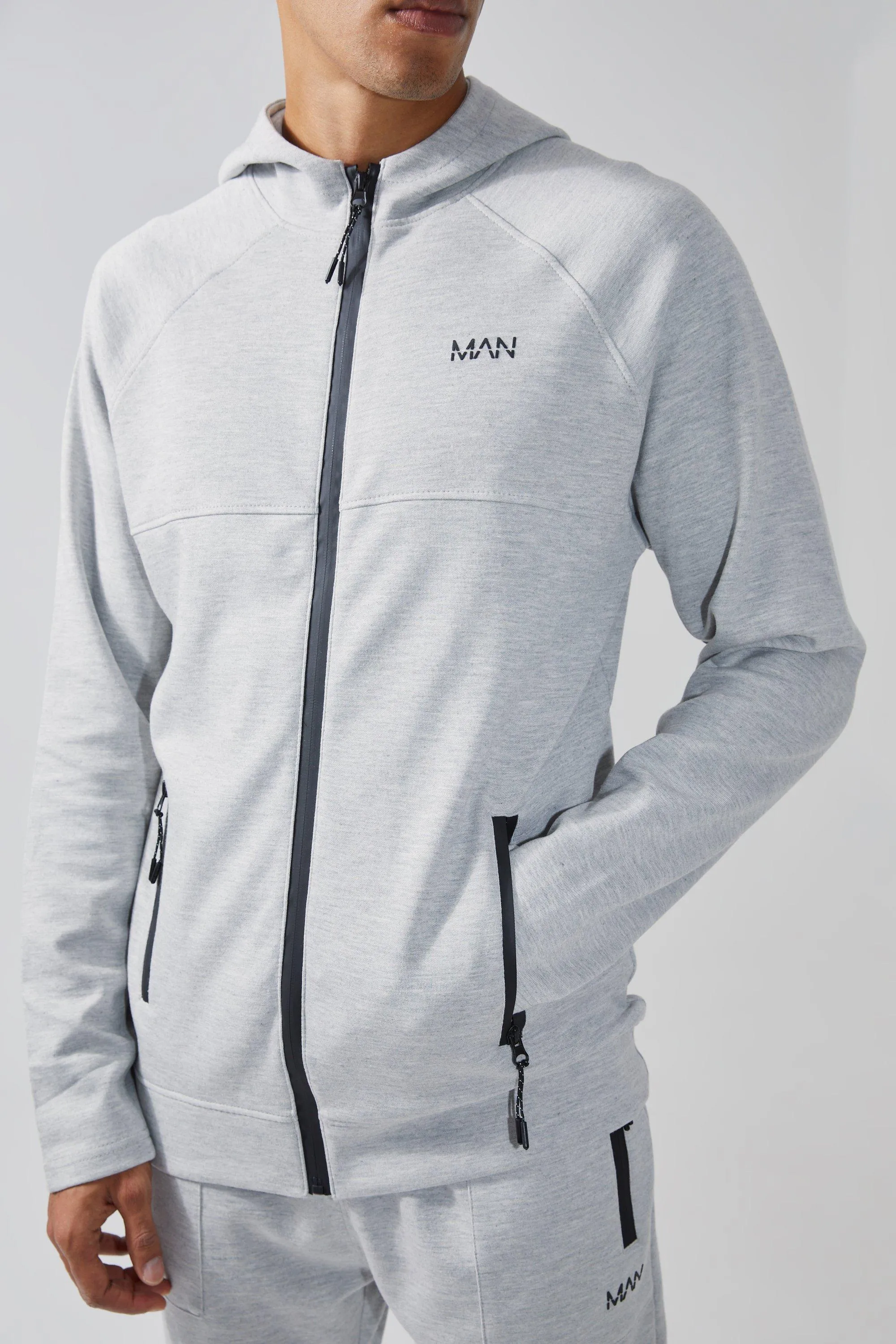 Man Active Fleece Regular Fit Zip Thru Hoodie | boohooMAN UK