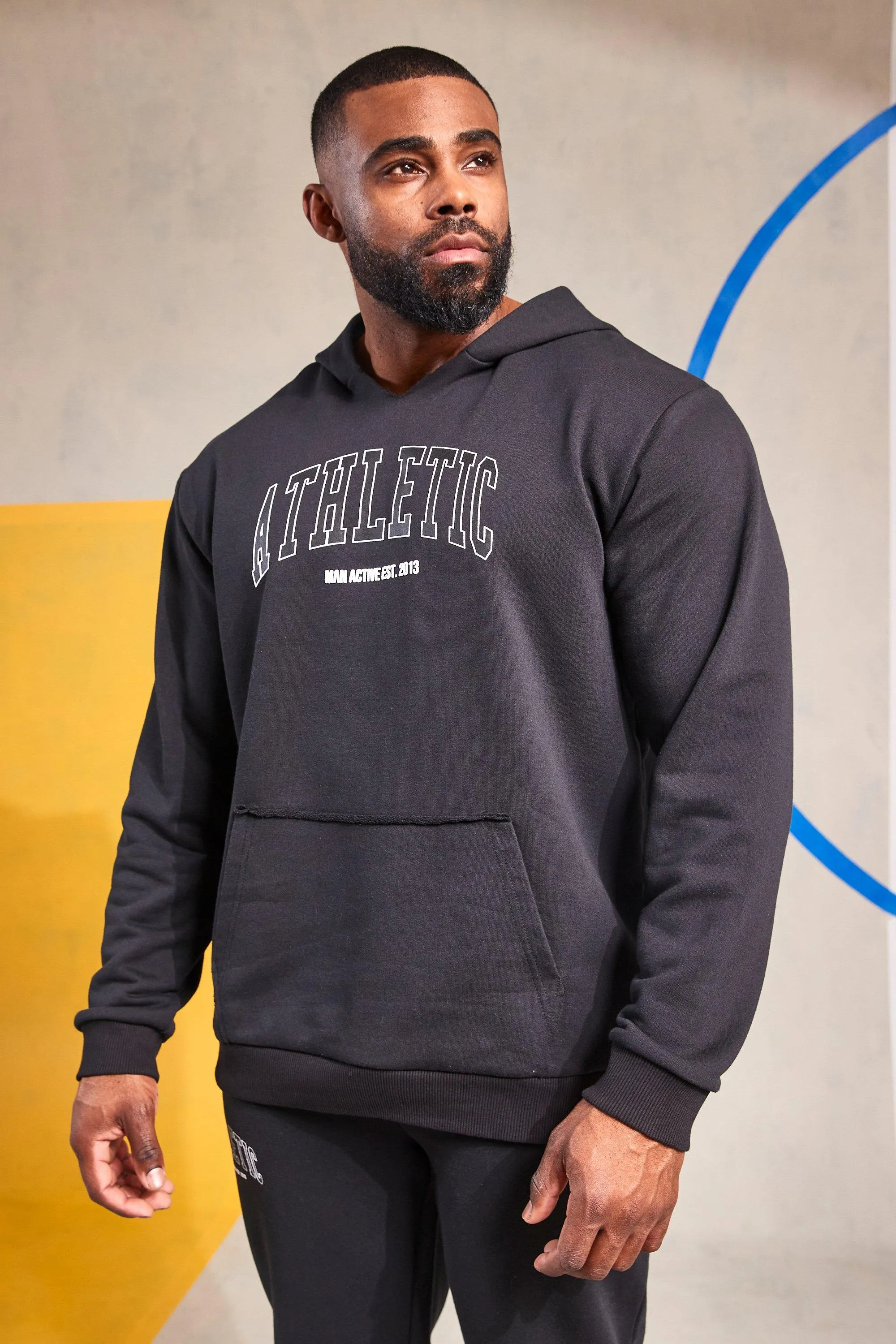 Man Active Gym Raw Neck Athletic Print Oversized Hoodie | boohooMAN UK