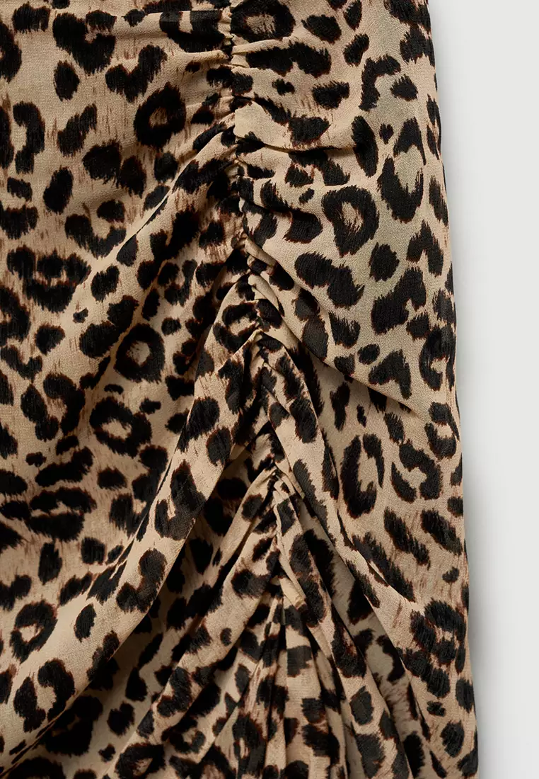 Mango Leopard Gathered Skirt