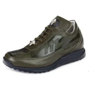 Mauri 8555 Nappa & Ostrich Leg Sneakers Olive (Special Order)