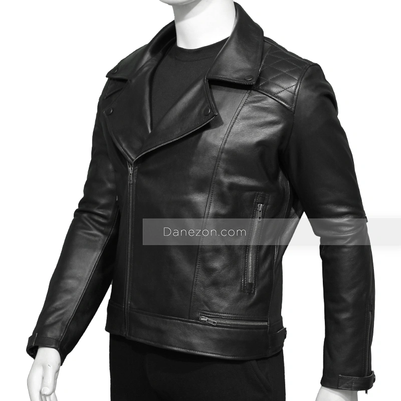 Men's Black Leather Quilted Motorcycle Jacket