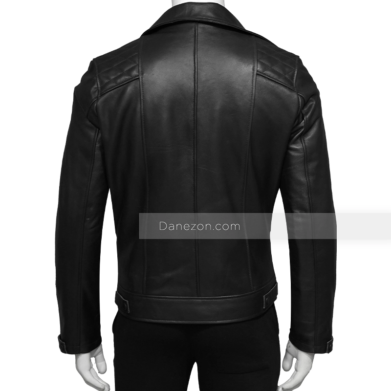 Men's Black Leather Quilted Motorcycle Jacket