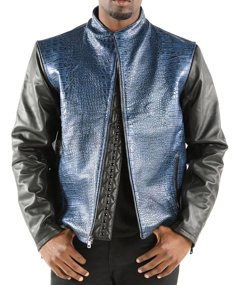 Men's Crocodile Skin Blue Leather Jacket | The Leather City