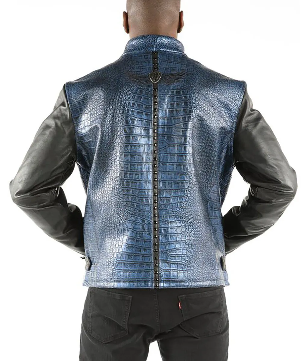 Men's Crocodile Skin Blue Leather Jacket | The Leather City