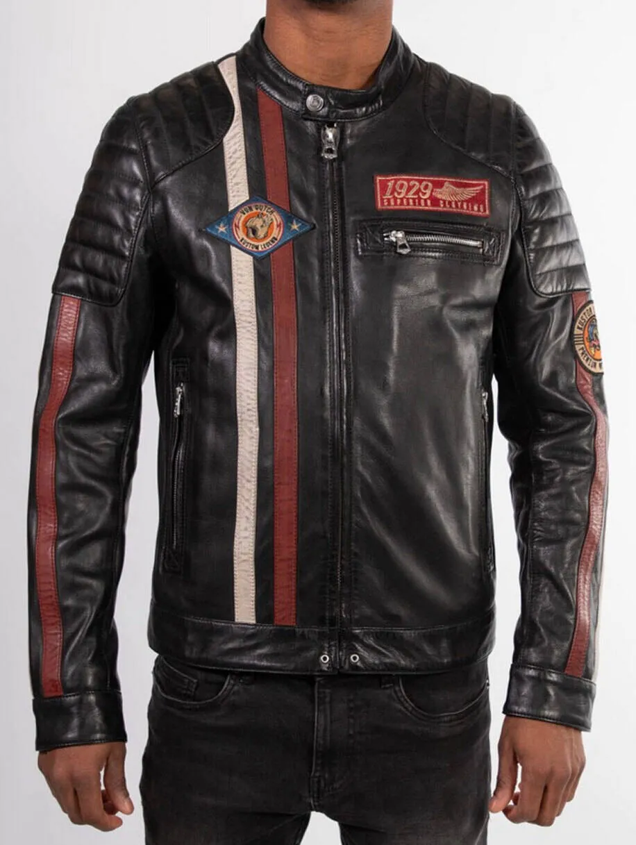 Men's black leather jacket in Daytona kenny motorcycle style