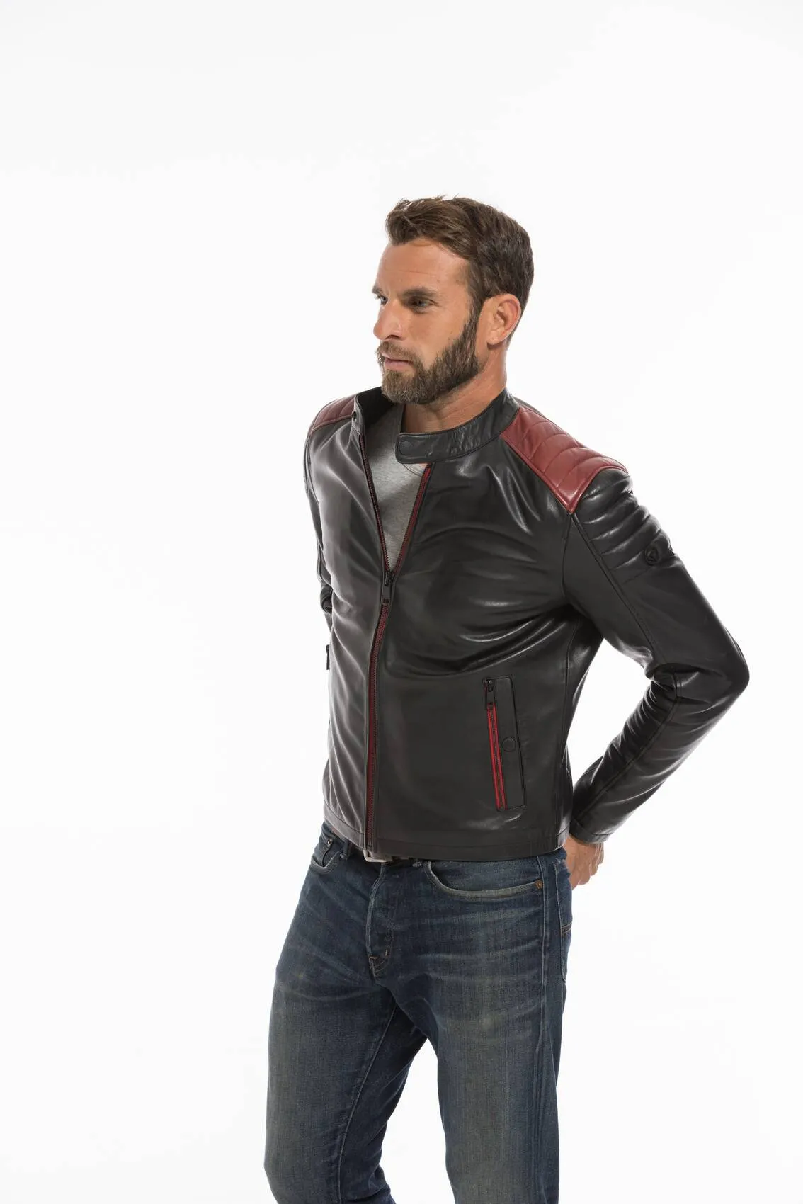 Men's black/red dilecta stoner biker style leather jacket