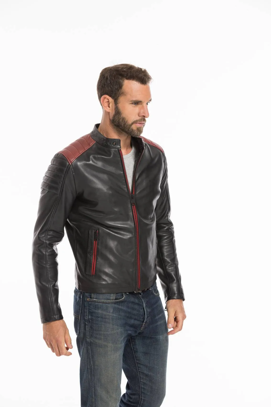 Men's black/red dilecta stoner biker style leather jacket