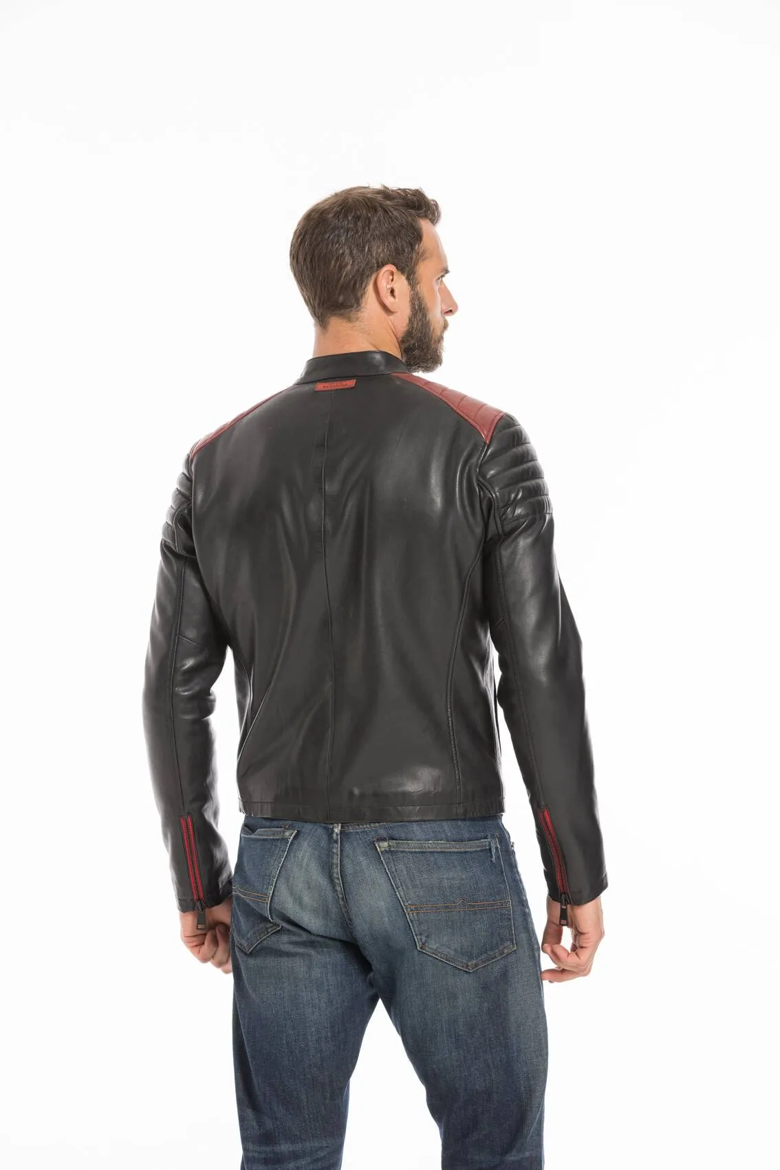 Men's black/red dilecta stoner biker style leather jacket