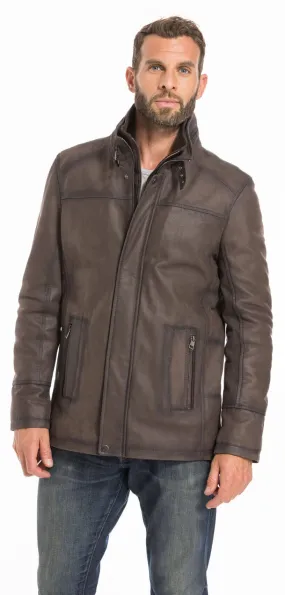 Men's brown nuplin edouardo 3/4 leather jacket