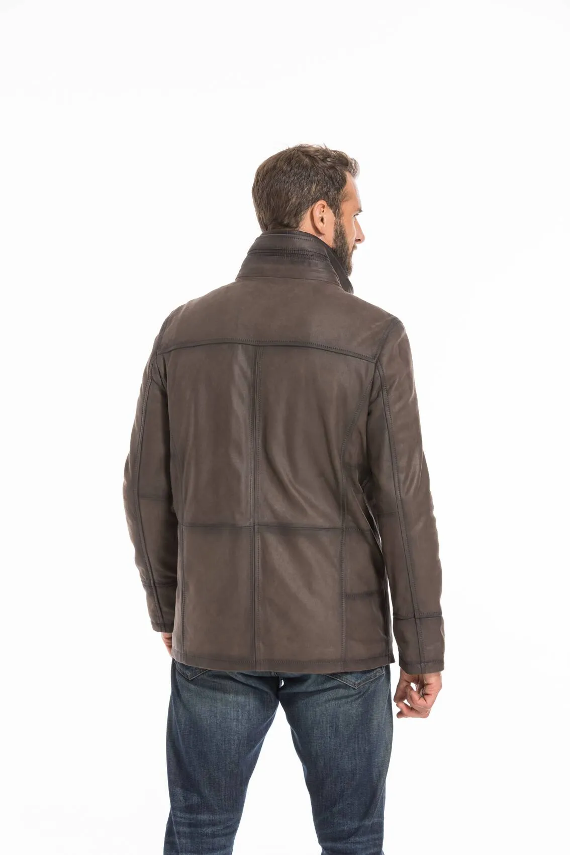 Men's brown nuplin edouardo 3/4 leather jacket