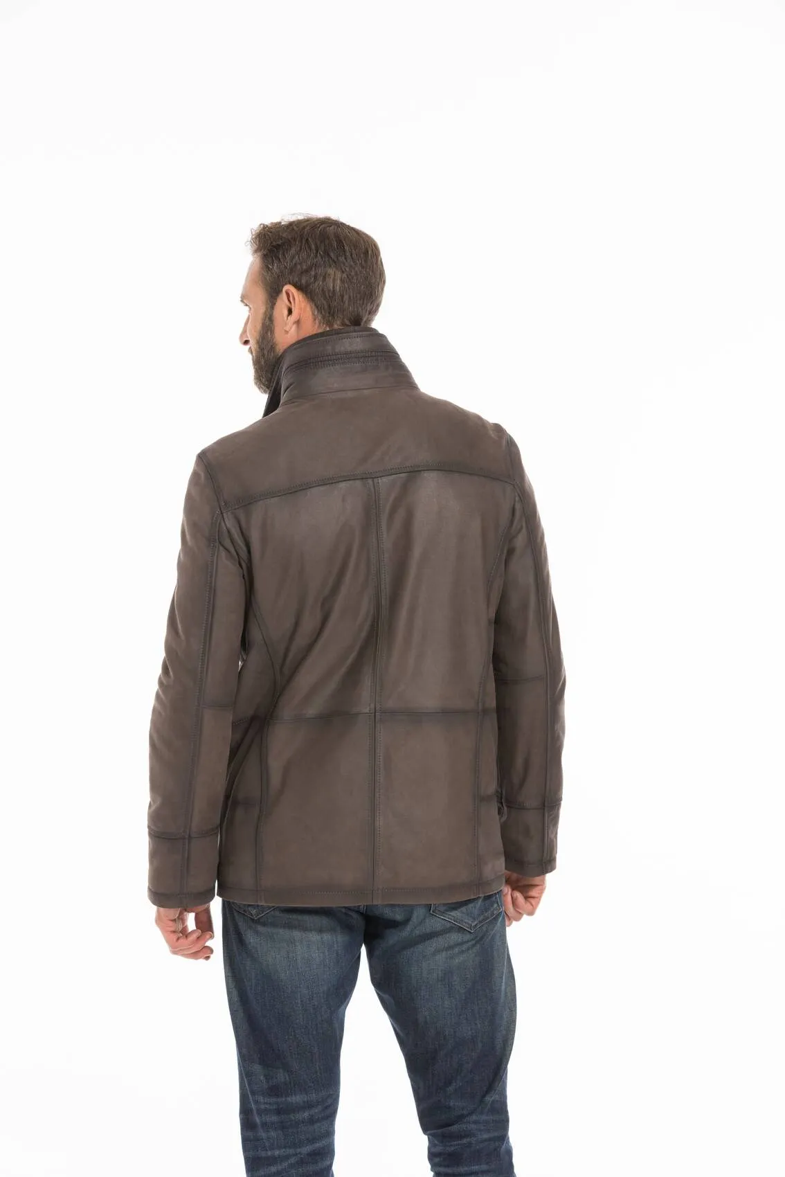 Men's brown nuplin edouardo 3/4 leather jacket