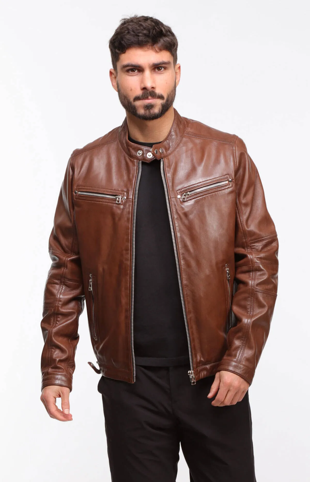 Men's brown vintage leather jacket \arlone\ motorcycle style