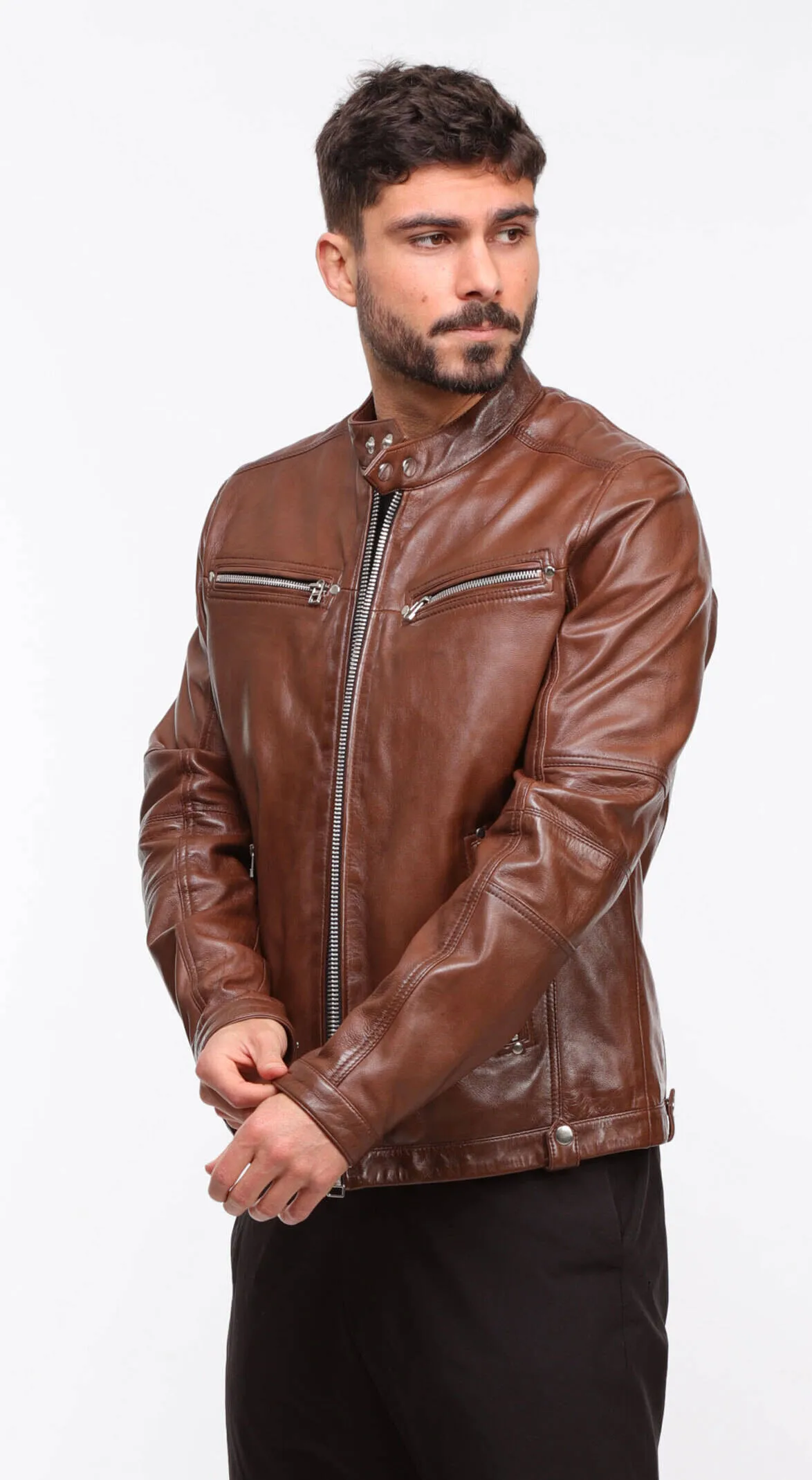 Men's brown vintage leather jacket \arlone\ motorcycle style