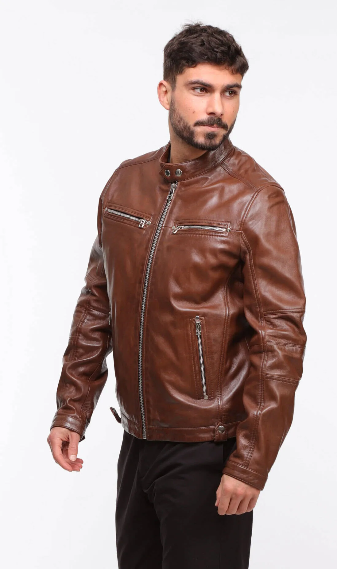 Men's brown vintage leather jacket \arlone\ motorcycle style