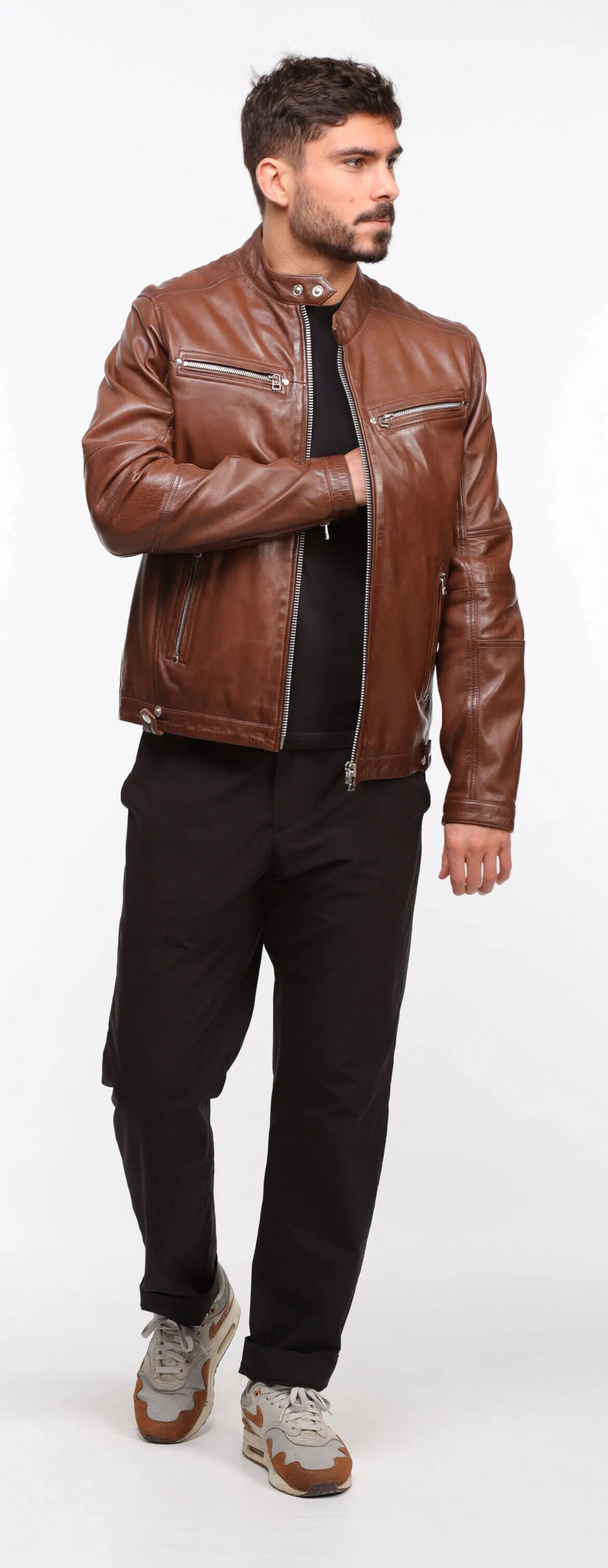 Men's brown vintage leather jacket \arlone\ motorcycle style