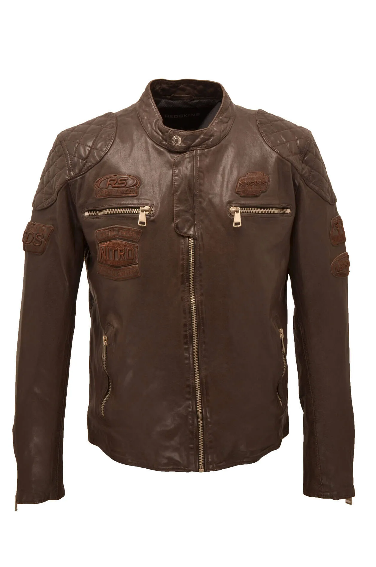 Men's chocolate leather jacket nitro barcelona motorcycle style