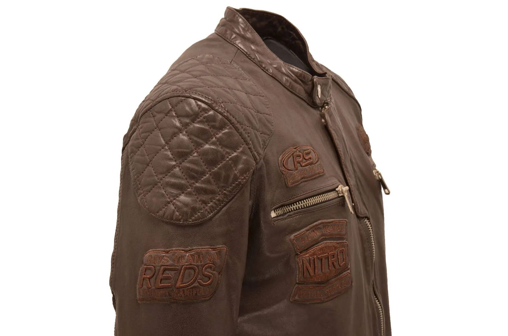 Men's chocolate leather jacket nitro barcelona motorcycle style