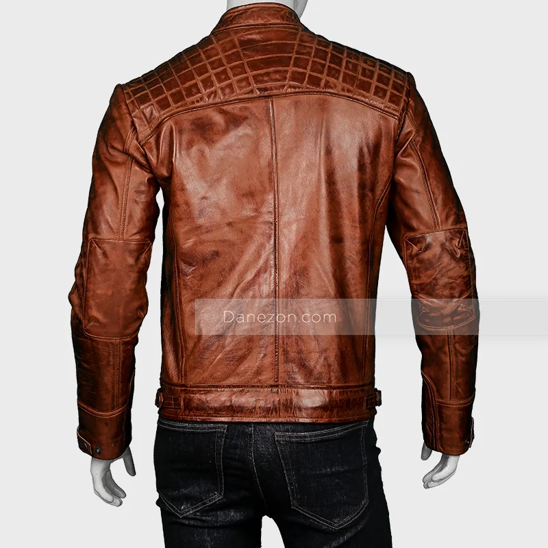 Mens Distressed Vintage Brown Cafe Racer Leather Jacket