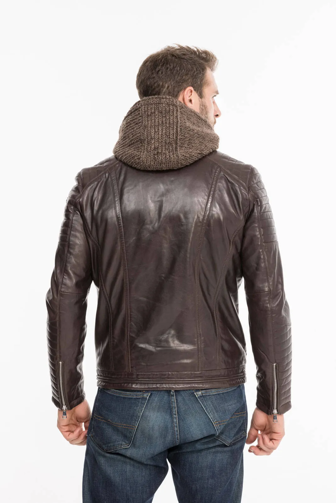 Men's hooded leather jacket togo redskins byron mojito