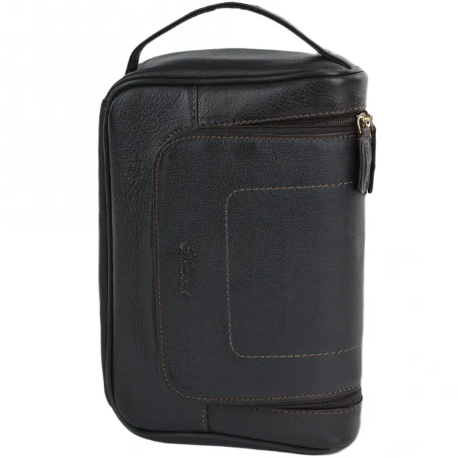 Mens Leather Hanging Wash Bag Brown : 89145