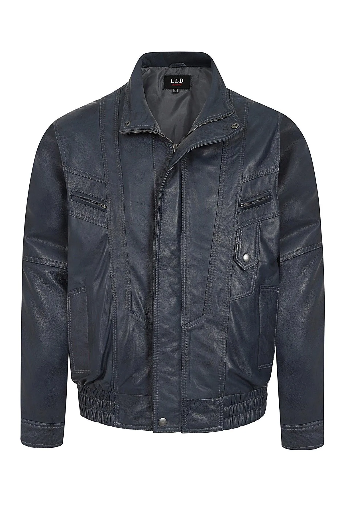 Men's Navy 'Sky' Blue Real Leather Classic Blouson Jacket - 'PAUL'