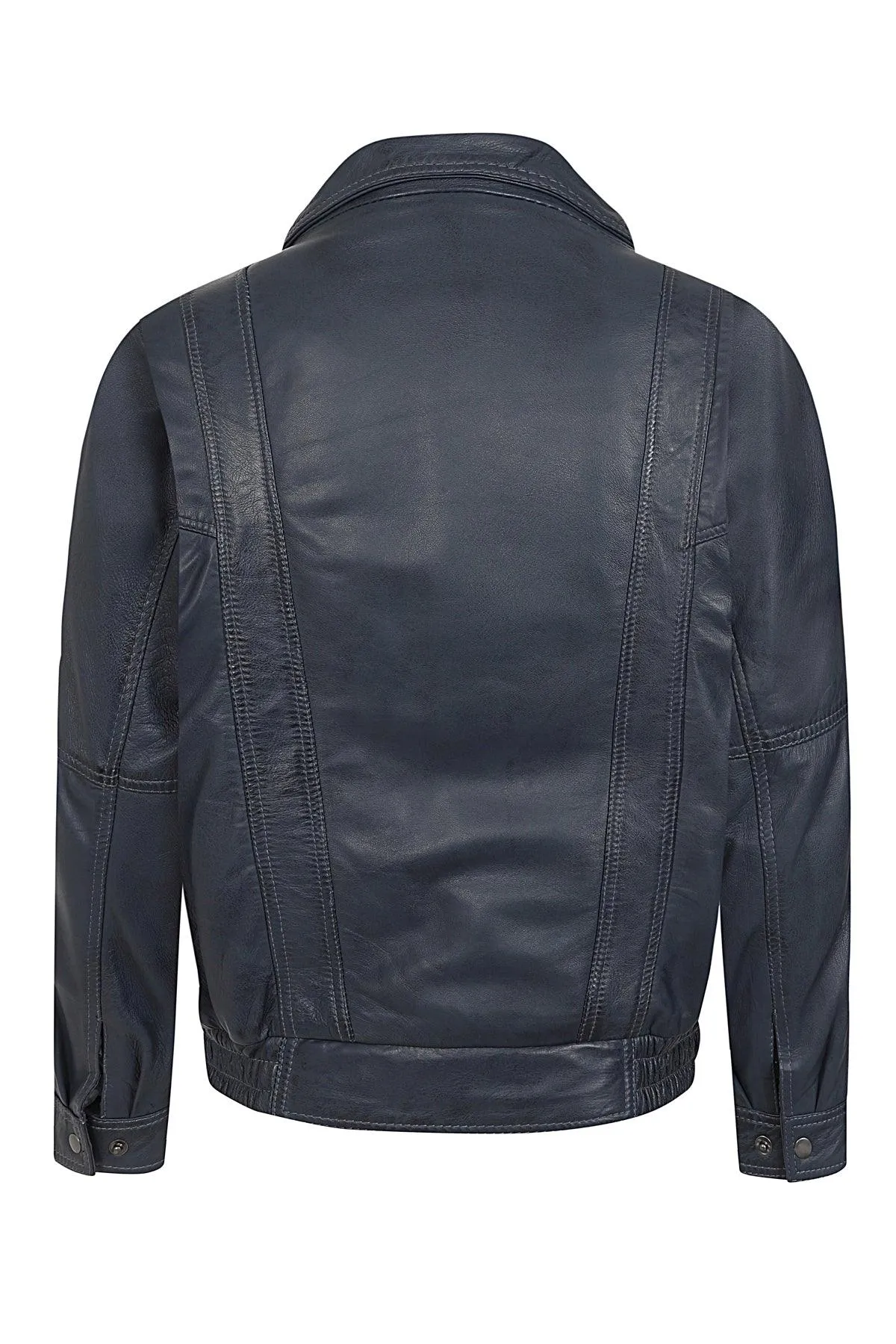 Men's Navy 'Sky' Blue Real Leather Classic Blouson Jacket - 'PAUL'