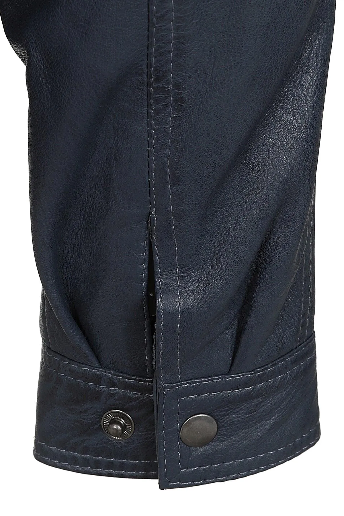 Men's Navy 'Sky' Blue Real Leather Classic Blouson Jacket - 'PAUL'