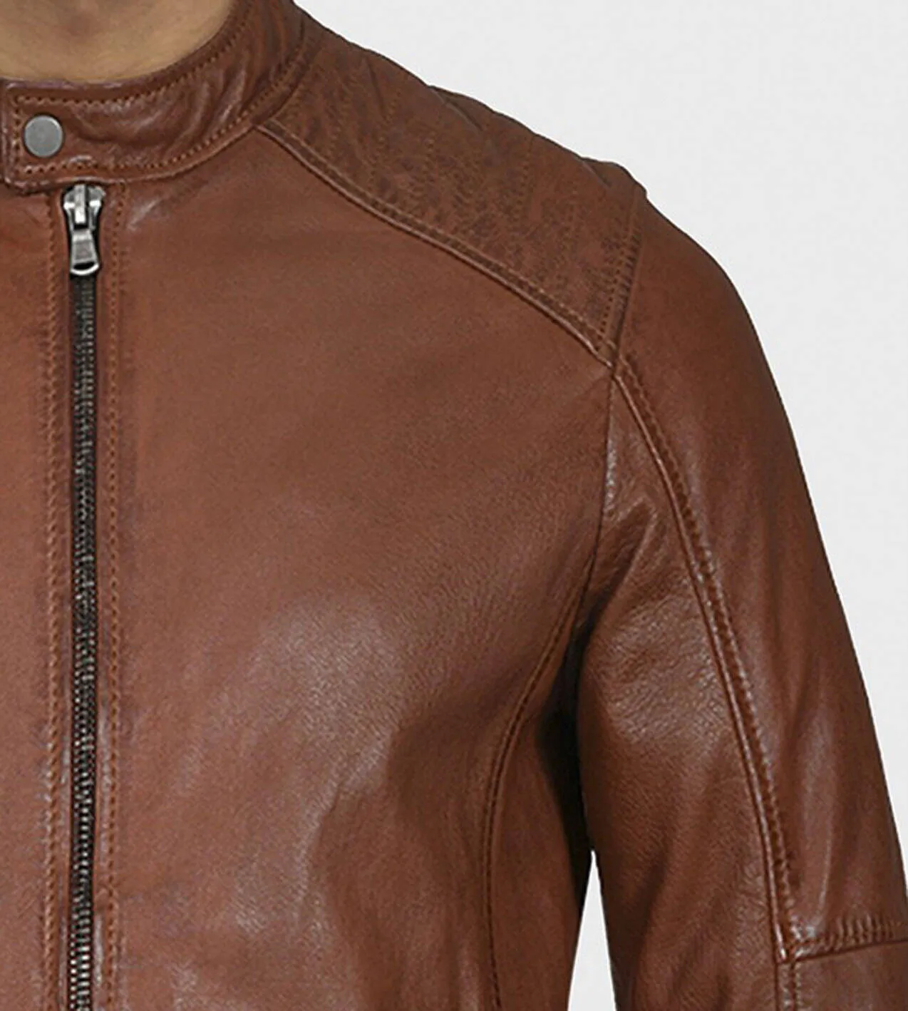 Men's porto leather jacket in oakwood motorcycle style 64395