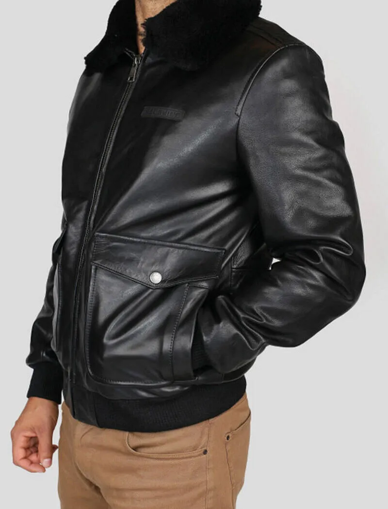 Men's redskins patton pilot style black leather jacket