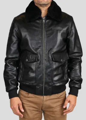 Men's redskins patton pilot style black leather jacket