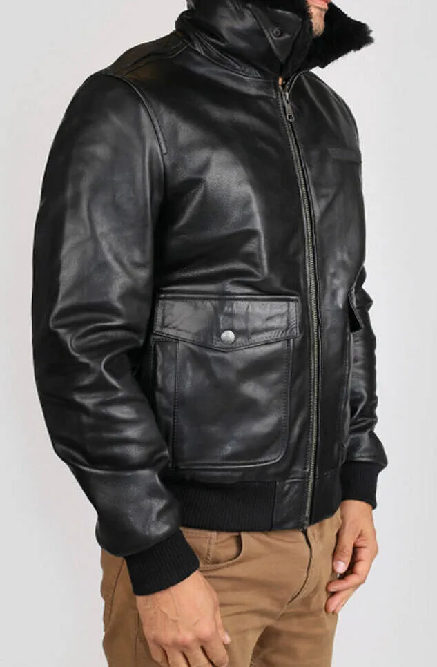 Men's redskins patton pilot style black leather jacket