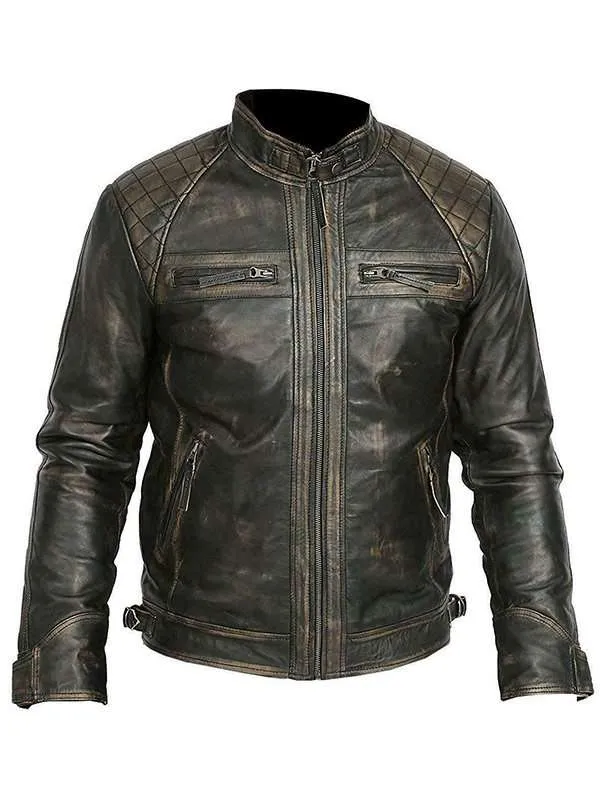 Mens Retro Style Racer Distressed Vintage Biker Leather Jacket